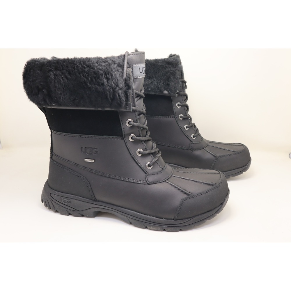 UGG Butte Mens Size 10 Black Waterproof Leather Suede Winter Boots 5521 NWOB